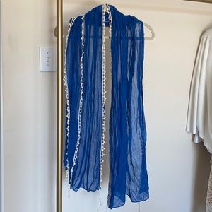 Blue Scarf with Cream Trimming